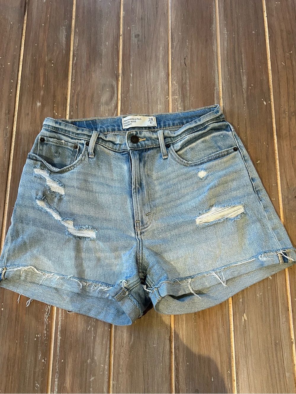 A&F Distressed Blue Denim Shorts